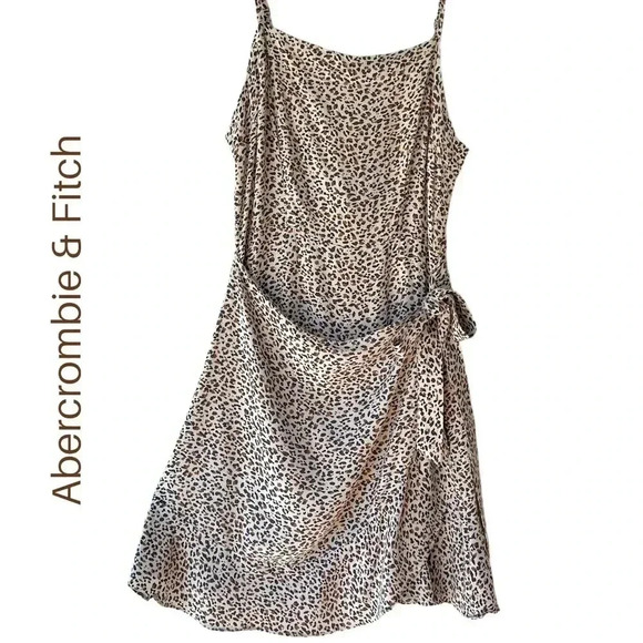 ABERCROMBIE & FITCH | NWOT | ANIMAL PRINT FAUX WRAP SPAGHETTI STRAP DRESS | XS - Picture 1 of 10